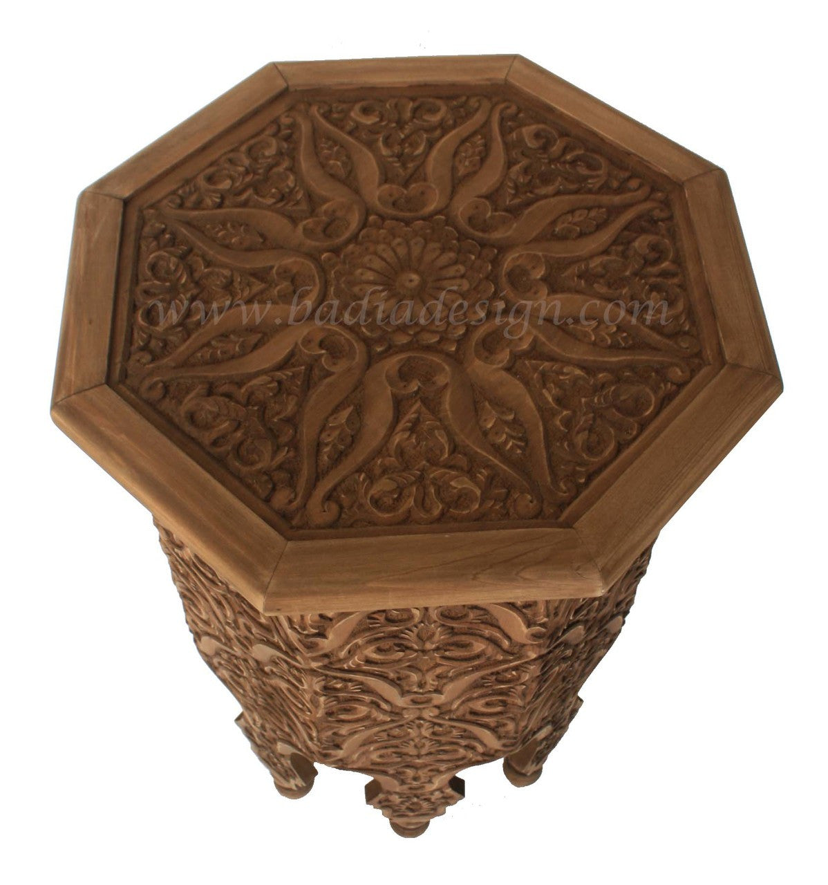 Moroccan Hand Carved Wood Table with Glass Top