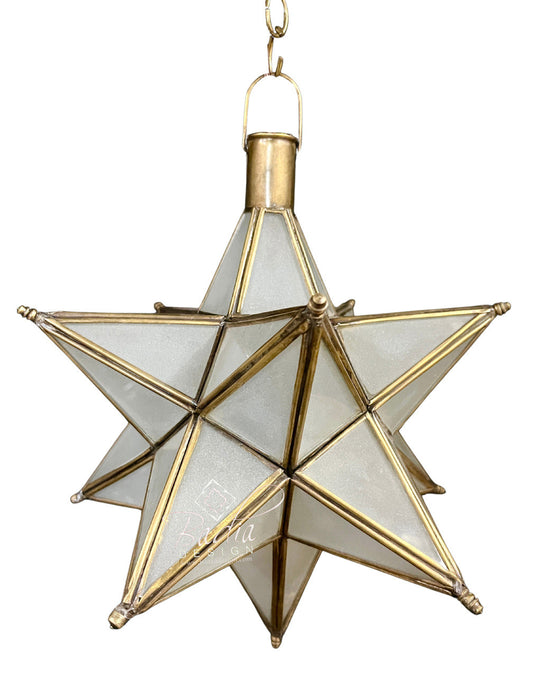 Star Brass Lantern with White Glass