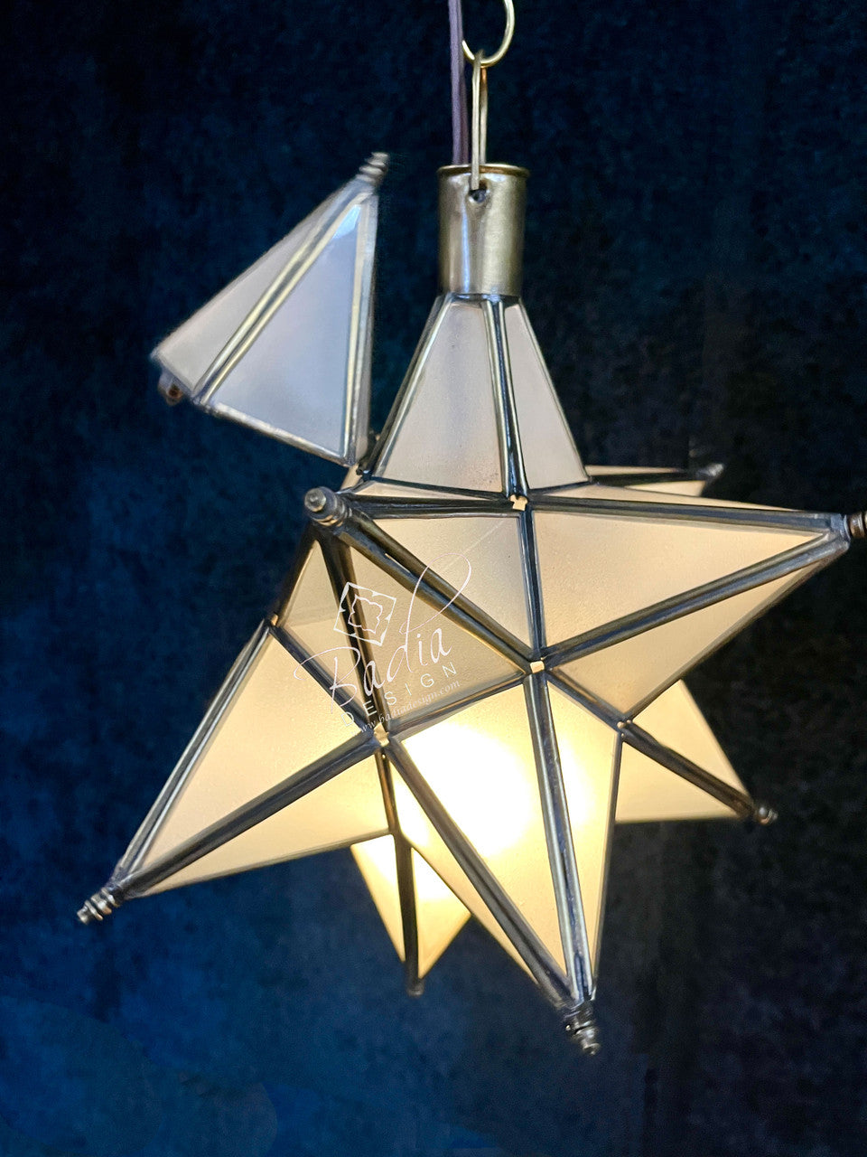 Star Brass Lantern with White Glass