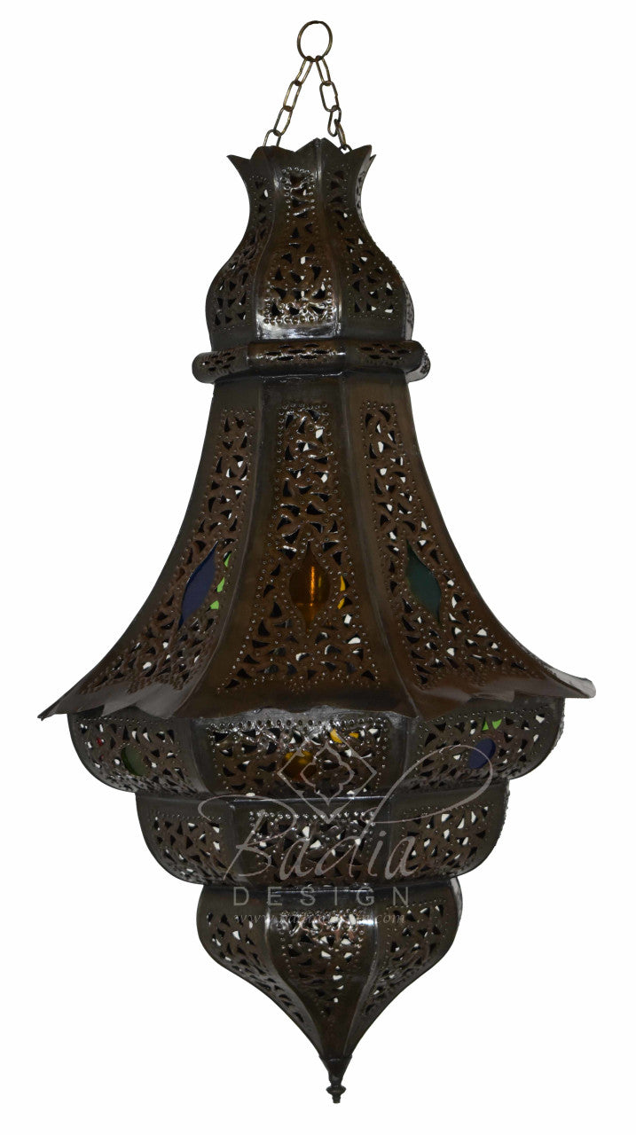 Moroccan Style Lantern with Multi-Color Glass Eyelets