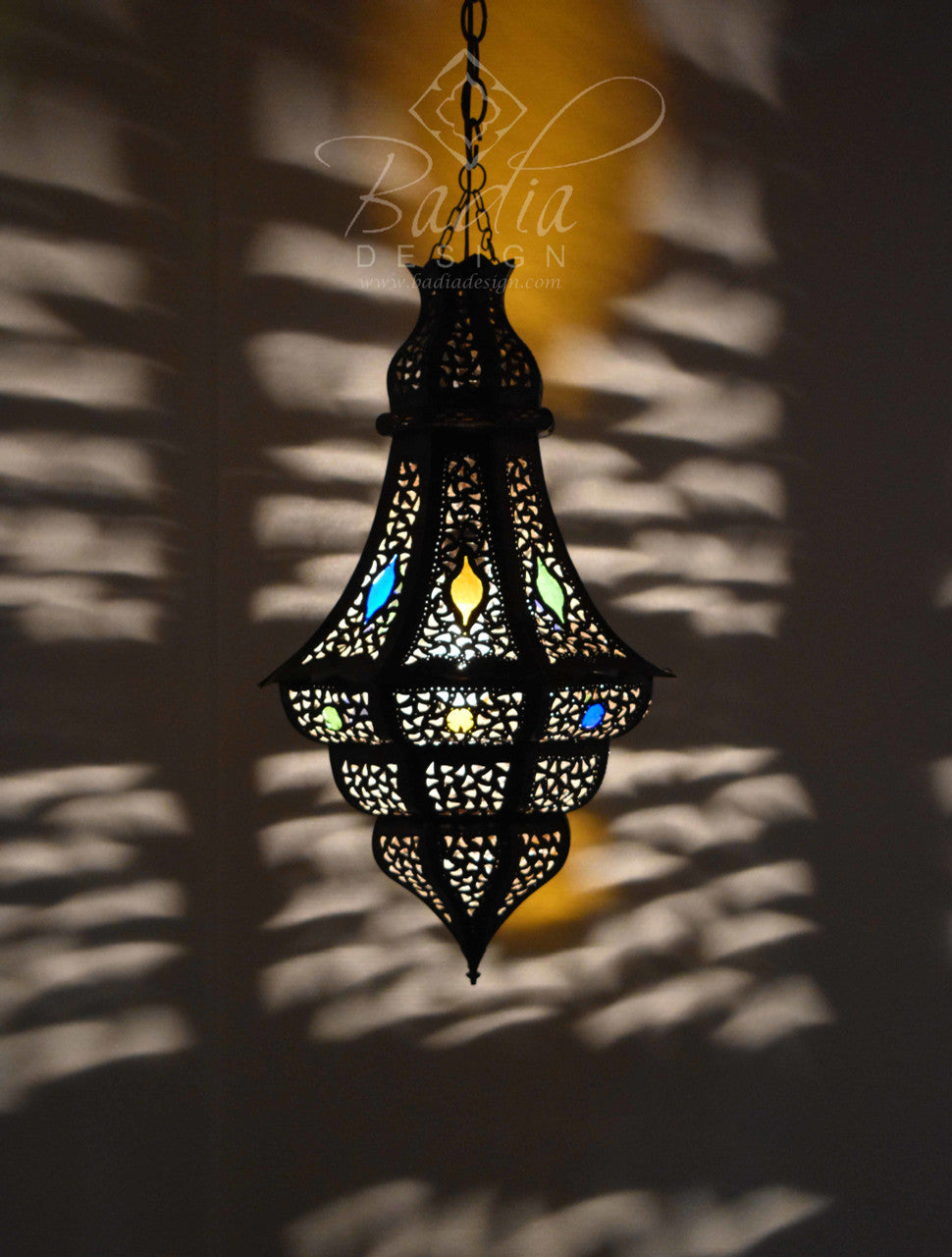 Moroccan Style Lantern with Multi-Color Glass Eyelets