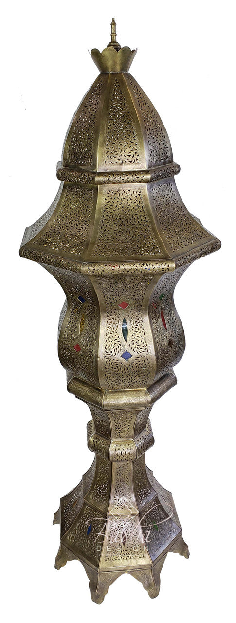Tall Brass and Silver Floor Lantern with Multi-Color Eyelets