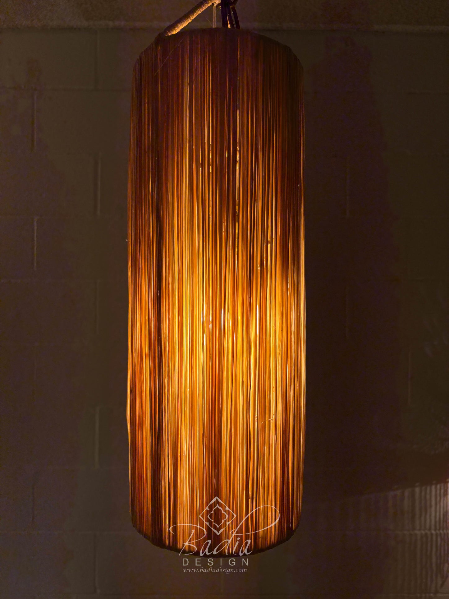 Tall Cylindrical Shape Raffia Lantern