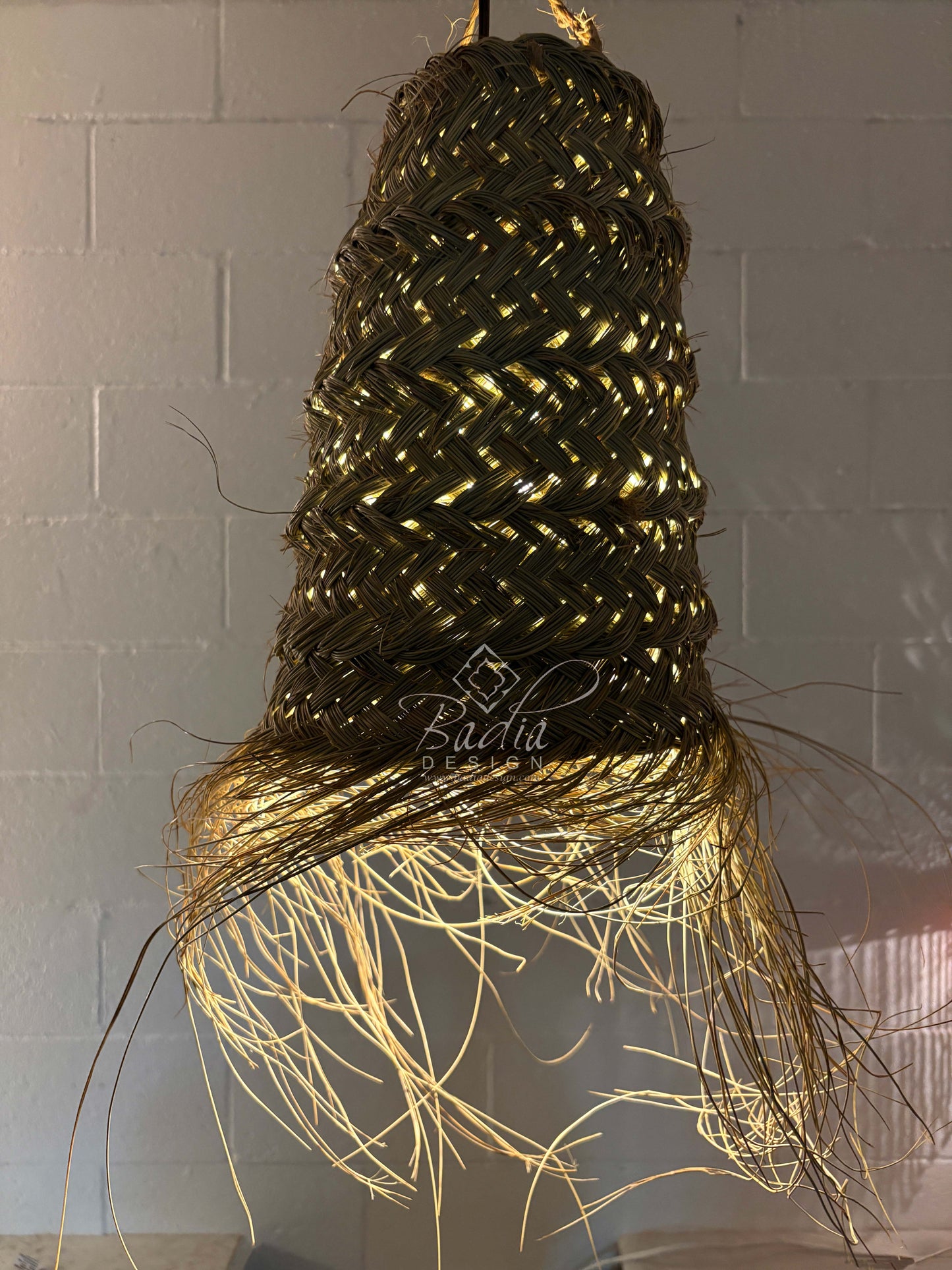 Tall Handwoven Cone shaped Raffia Lantern