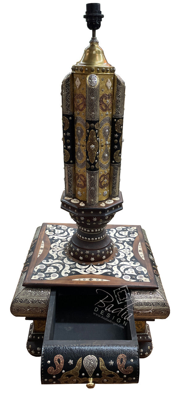 Tall Embossed Metal and Bone Inlay Table Lamp