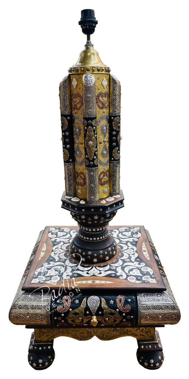 Tall Embossed Metal and Bone Inlay Table Lamp