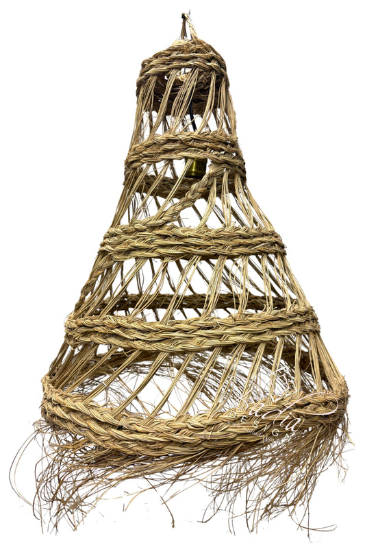 Tall Open Cone Shaped Raffia Lantern