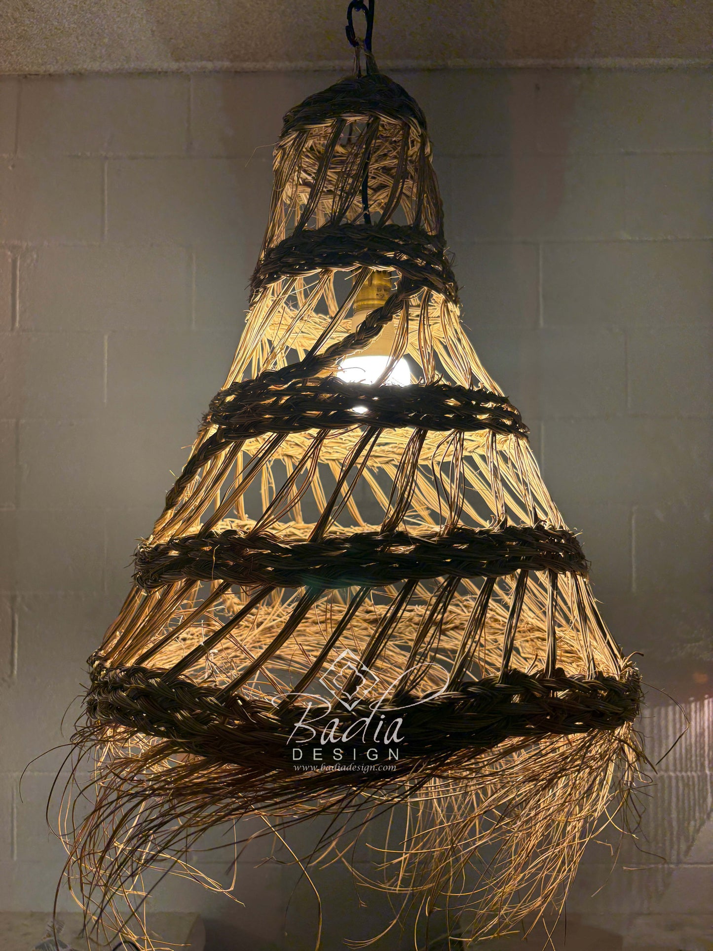 Tall Open Cone Shaped Raffia Lantern