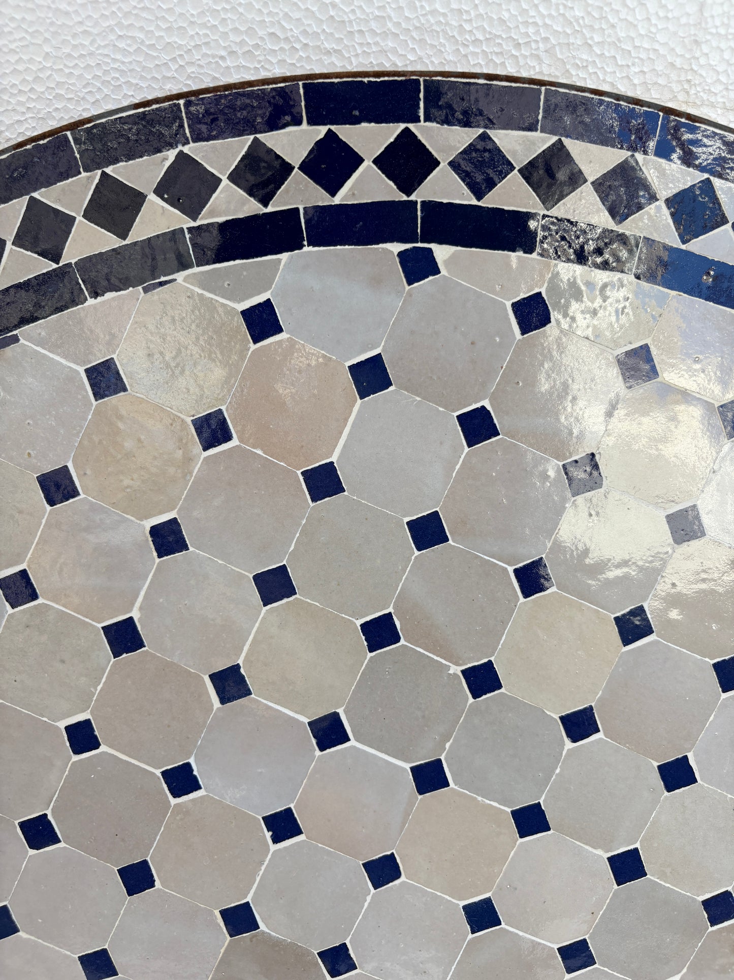 36 Inch Moroccan Blue and Beige Tile Table Top
