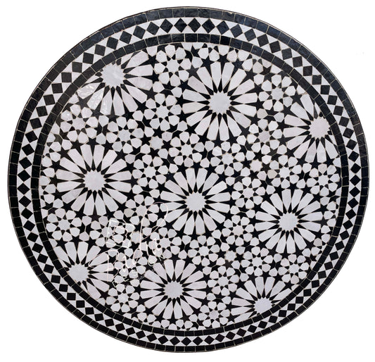 Black and White Intricately Designed Ceramic Tile Table Top