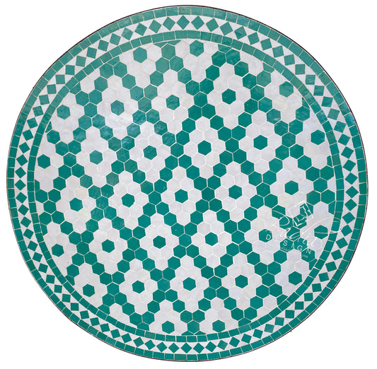 Green and White Ceramic Tile Table Top