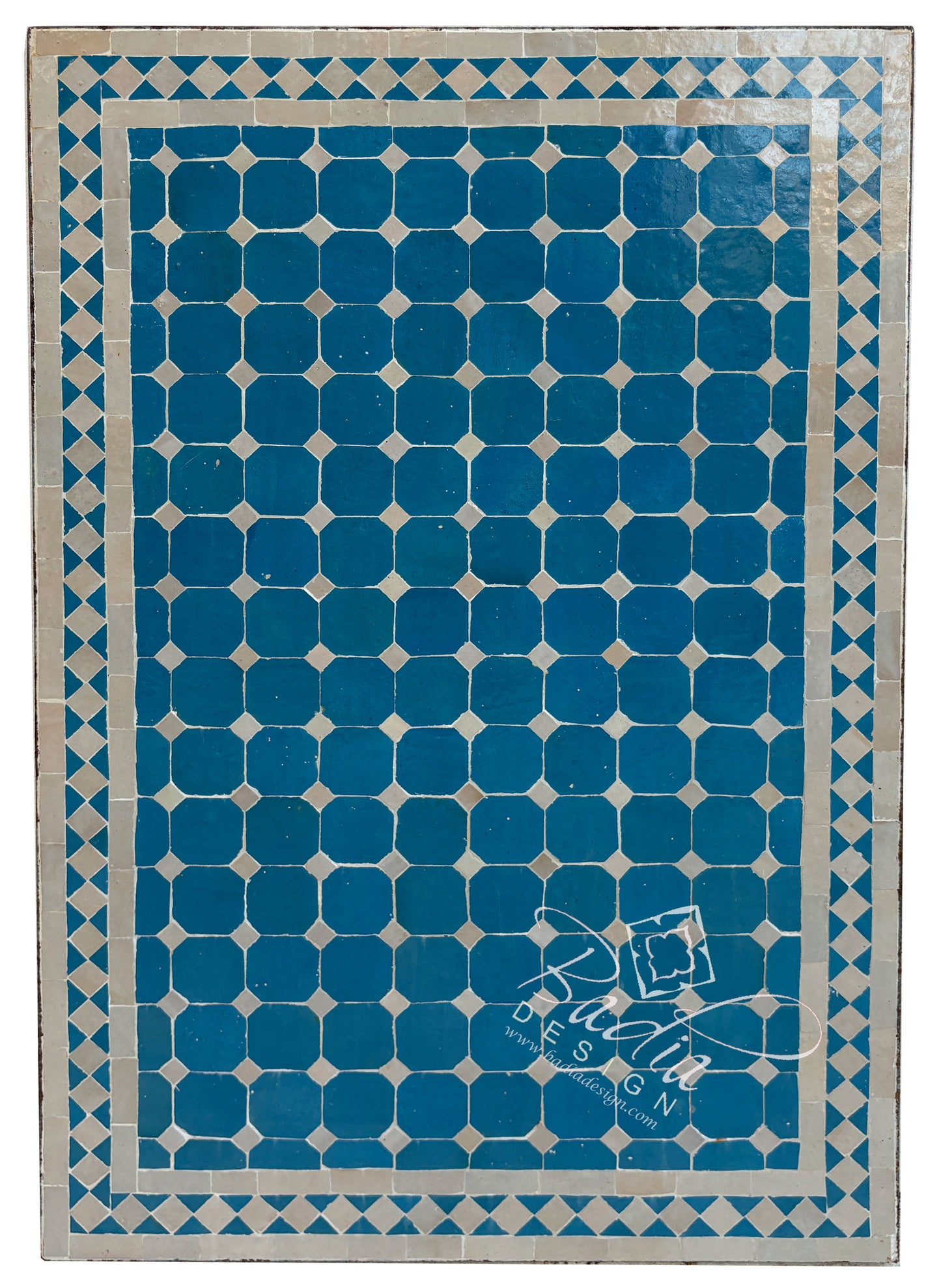 24" x 36" Rectangular Bright Blue and White Tile Table Top