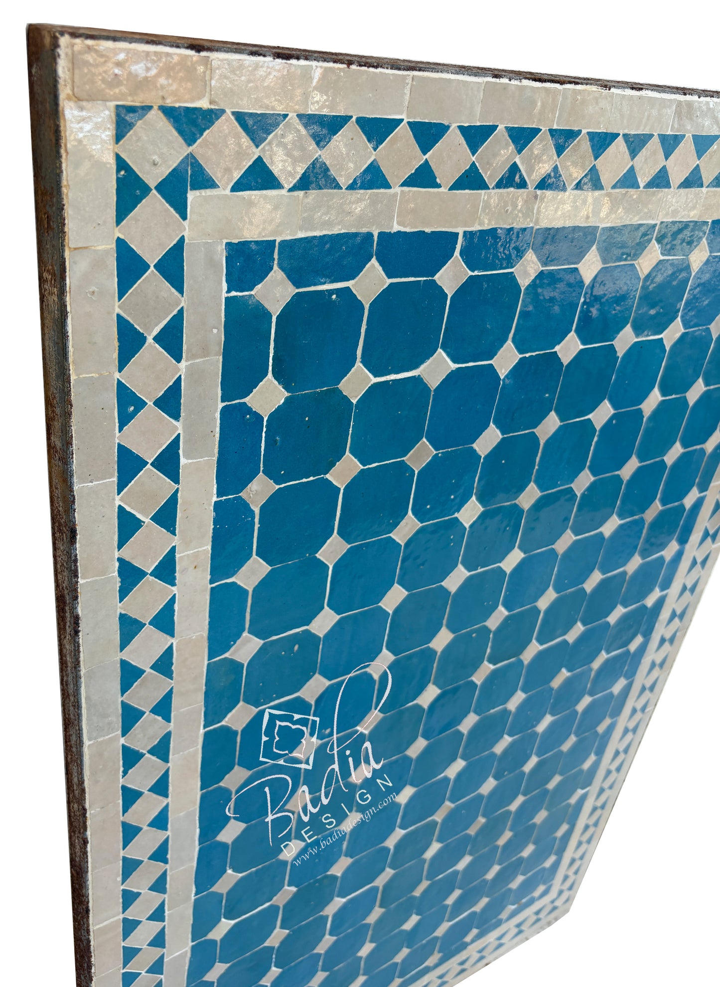24" x 36" Rectangular Bright Blue and White Tile Table Top