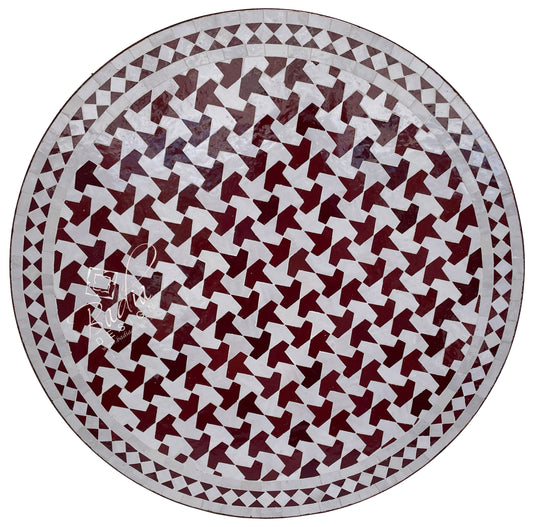 Brick Red and White Ceramic Tile Table Top