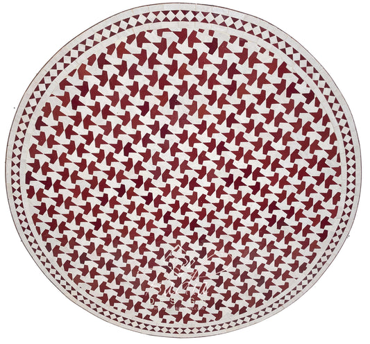 Burgundy and White Moroccan Mosaic Tile Table Top
