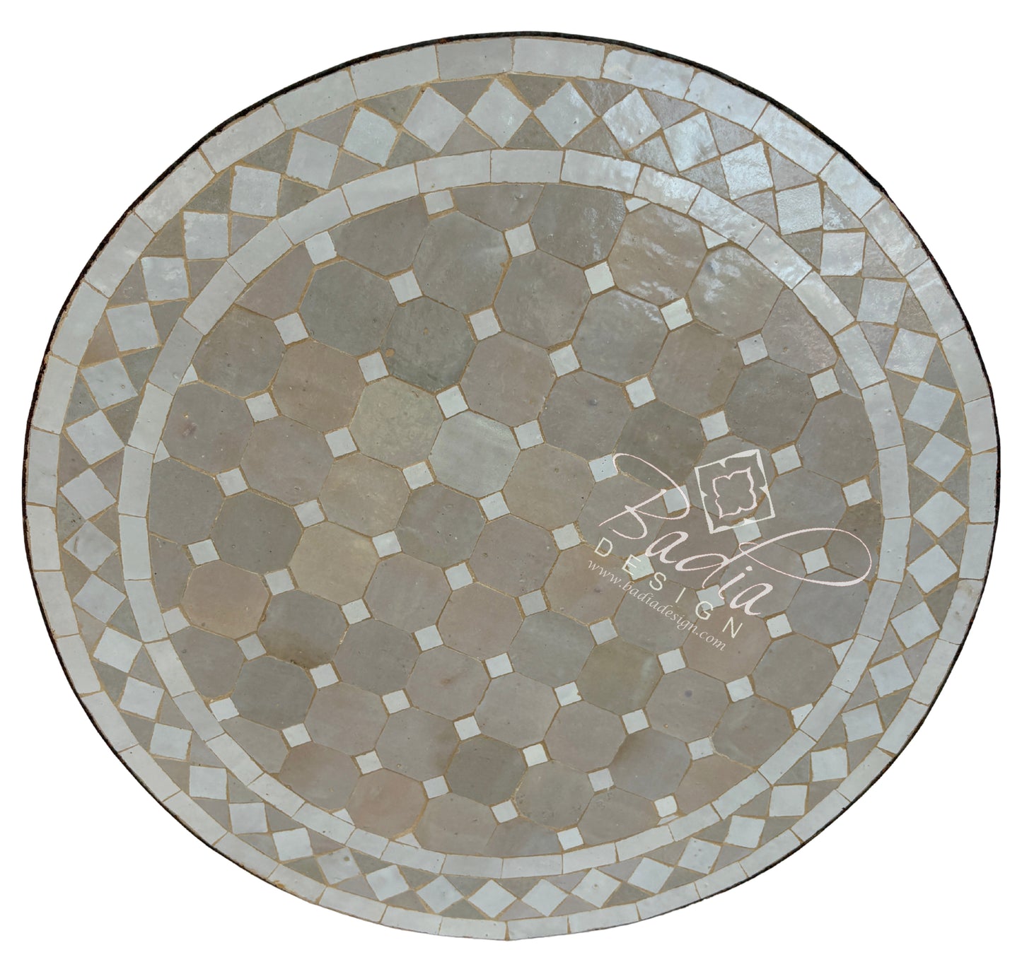 24 Inch Round Beige and Off-White Tile Table Top
