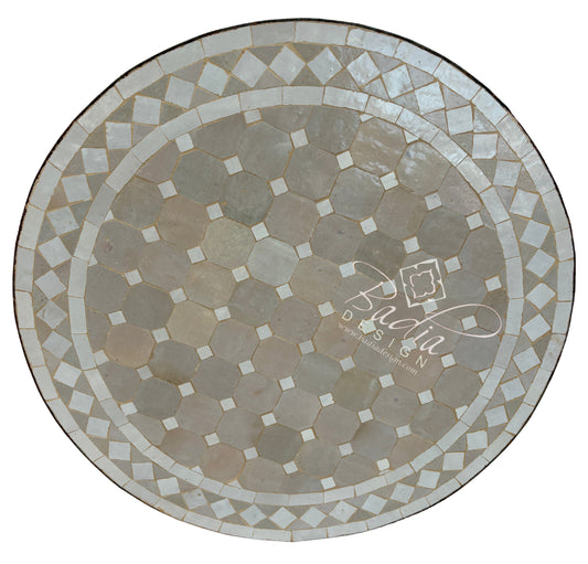 24 Inch Round Beige and Off-White Tile Table Top