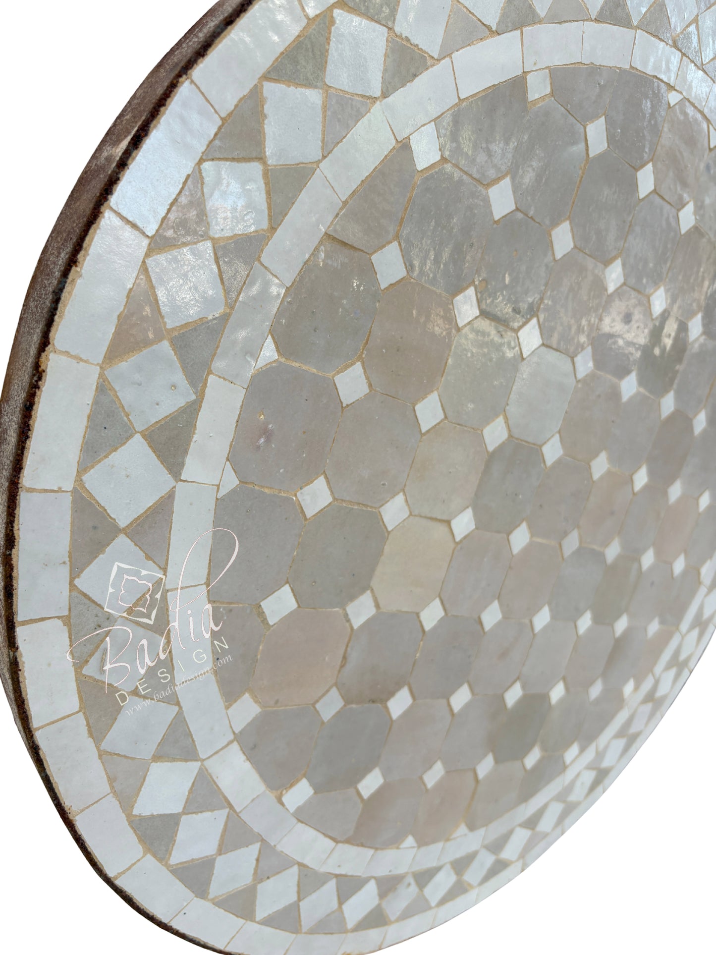 24 Inch Round Beige and Off-White Tile Table Top