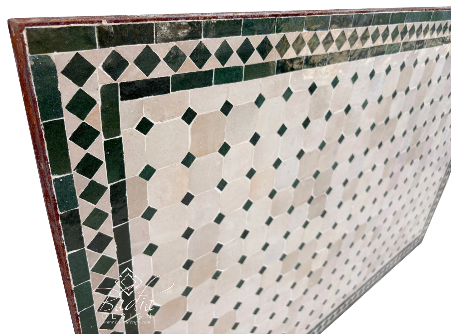 Rectangular Green and Beige Tile Table Top