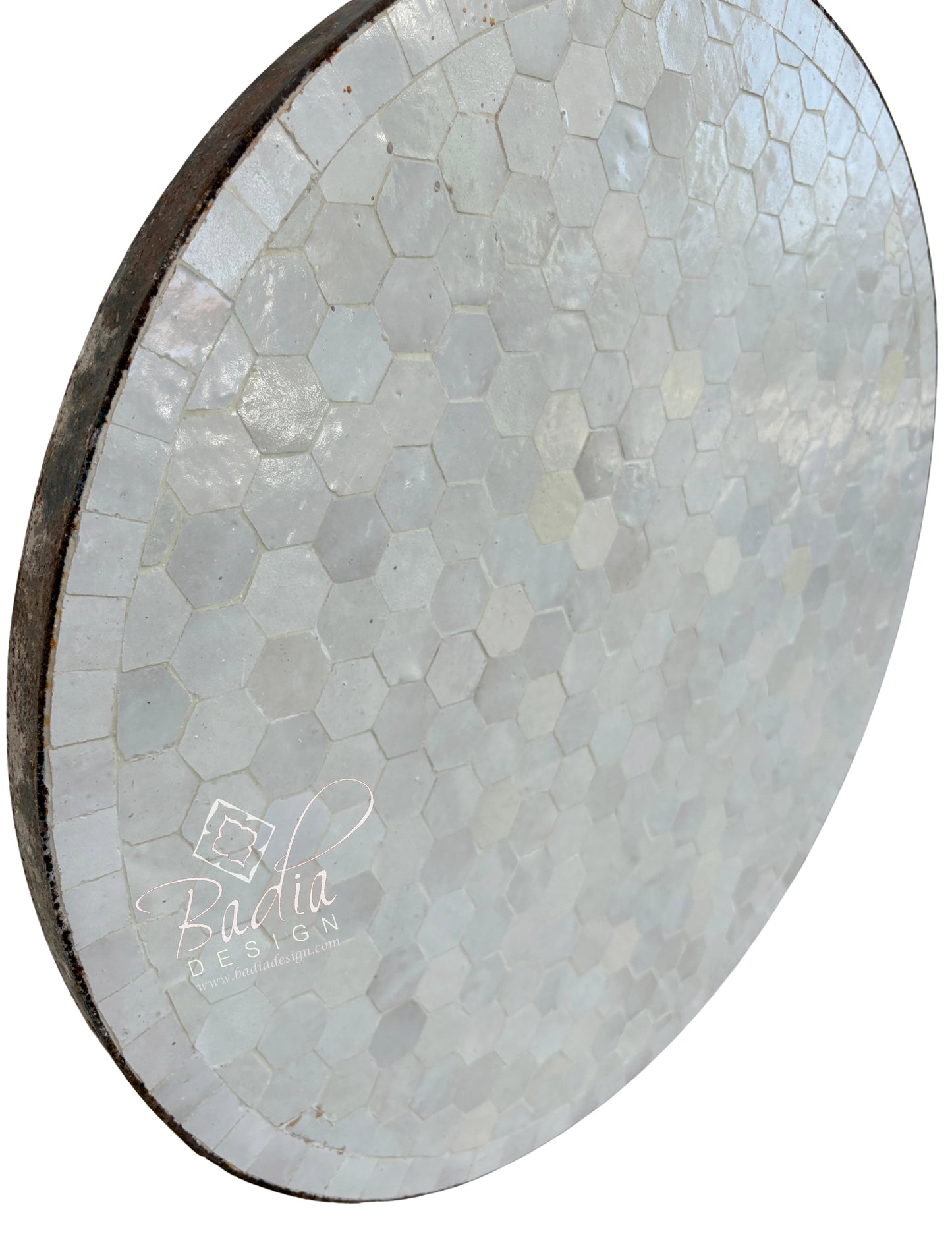 24 Inch Round Off-White Tile Table Top