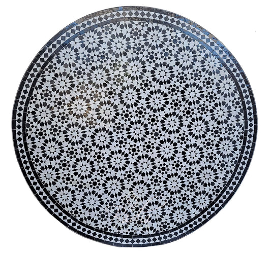 Black and White Moroccan Mosaic Tile Table Top