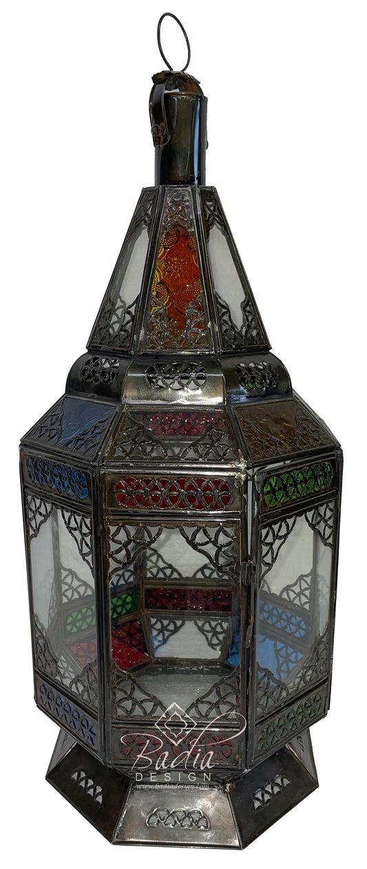 Vibrant Hanging Lantern with Multi-Colored Glass