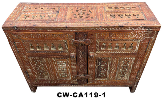 Vintage Hand Carved Cedar Wood Cabinet