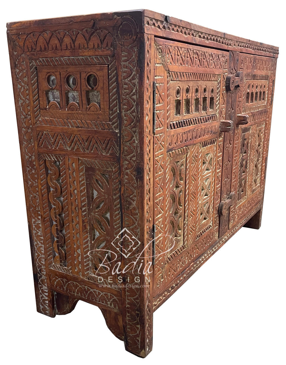 Vintage Hand Carved Cedar Wood Cabinet