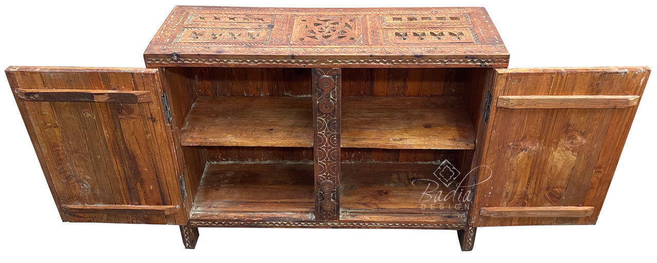 Vintage Hand Carved Cedar Wood Cabinet