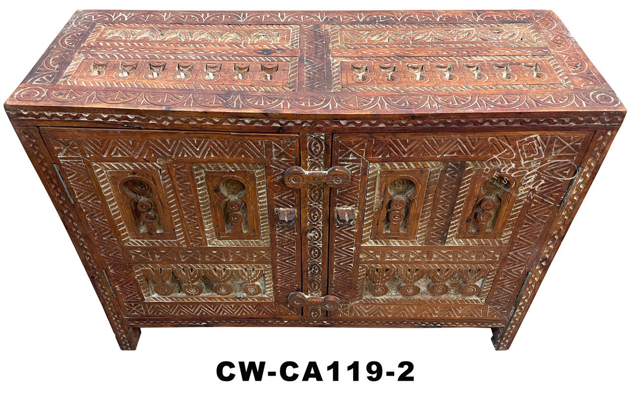 Vintage Hand Carved Cedar Wood Cabinet