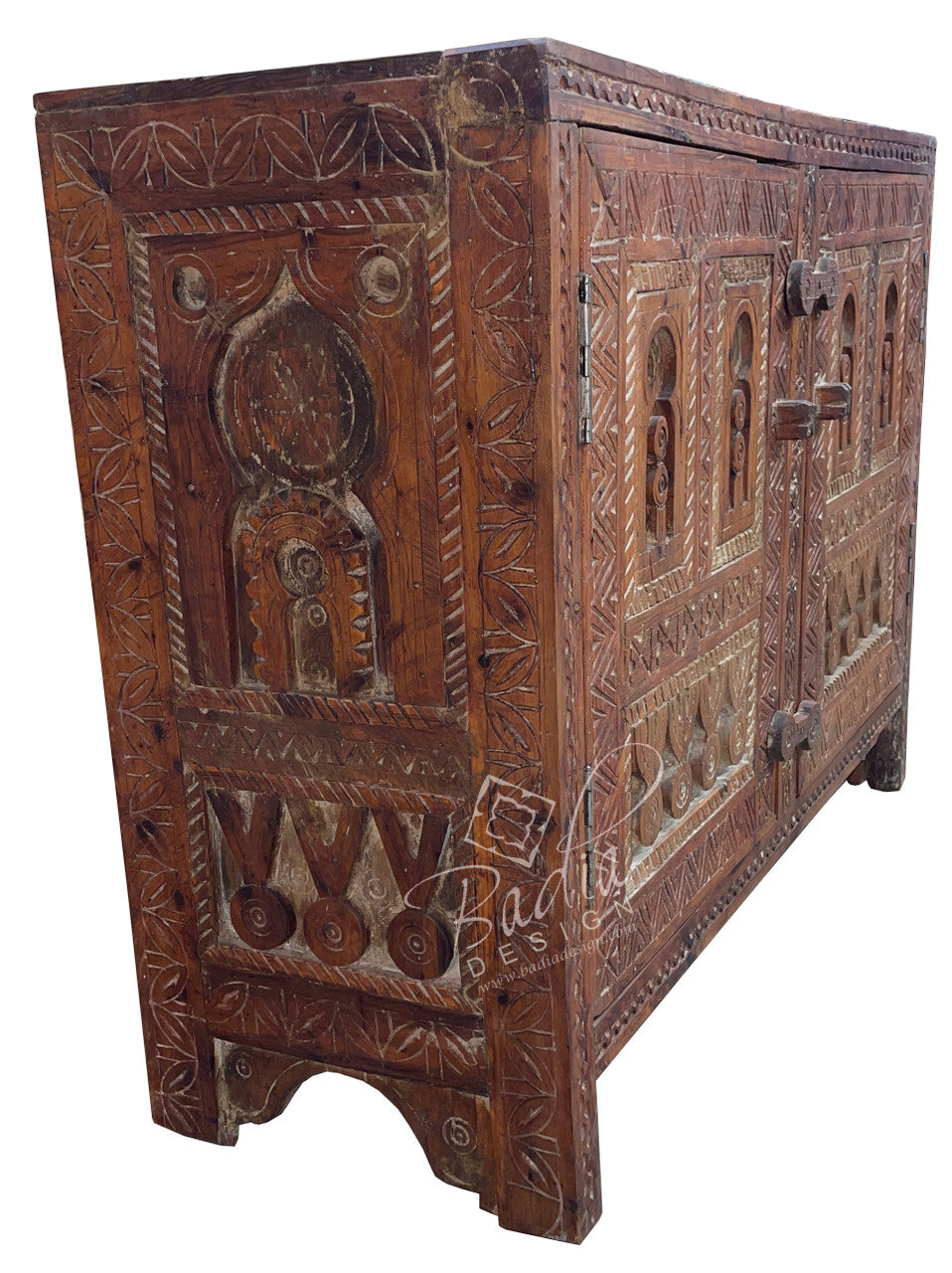 Vintage Hand Carved Cedar Wood Cabinet