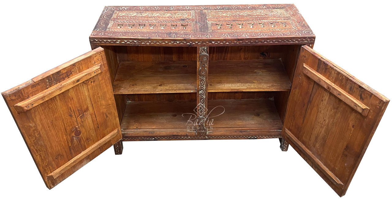 Vintage Hand Carved Cedar Wood Cabinet