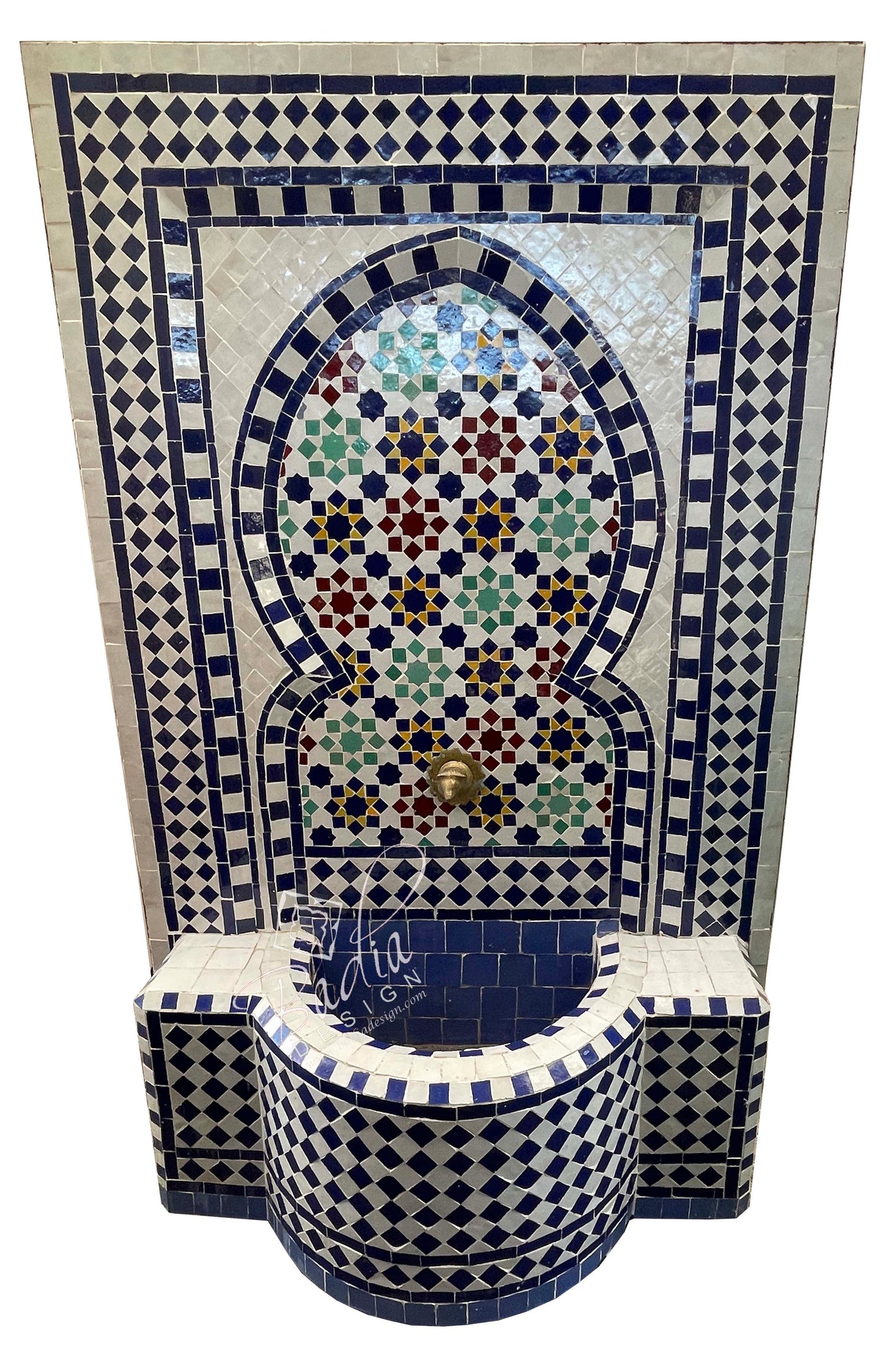 Blue and Multi-Color Mosaic Tile Water Fountain
