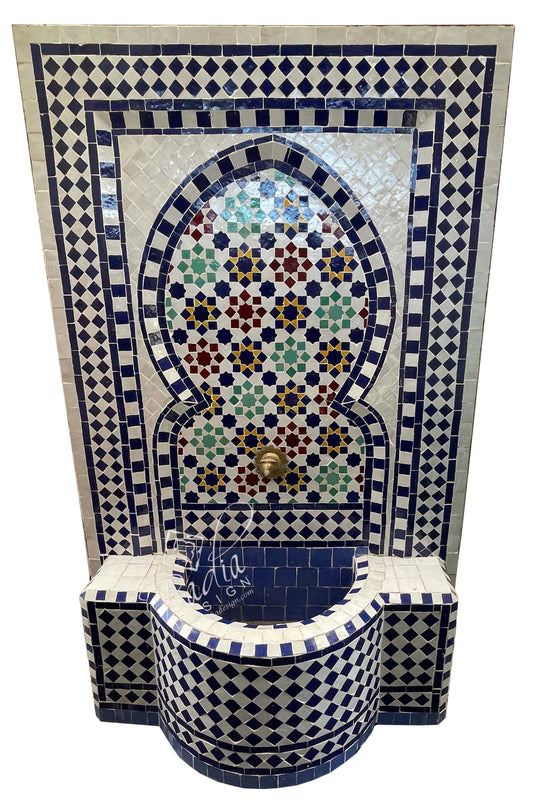 Blue and Multi-Color Mosaic Tile Water Fountain