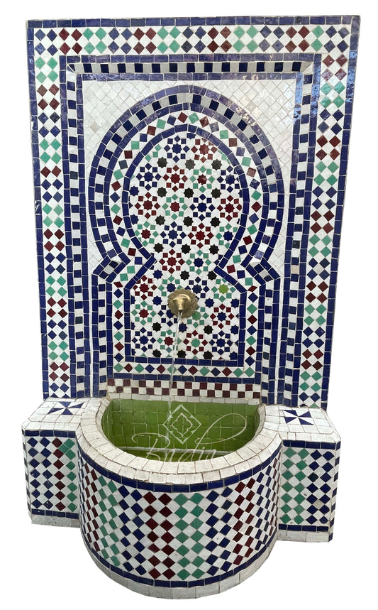 Blue Multi-Color Moroccan Mosaic Tile Water Fountain