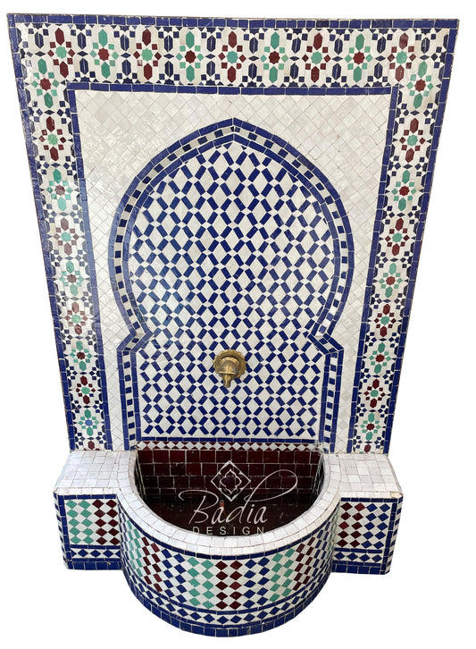 Mosaic Tile Water Fountain with Intricate Color Designs
