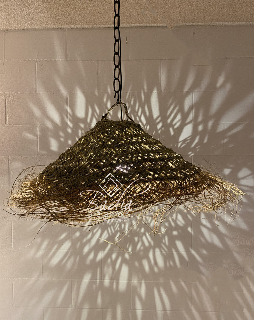 Wide Cone Shaped Raffia Lantern