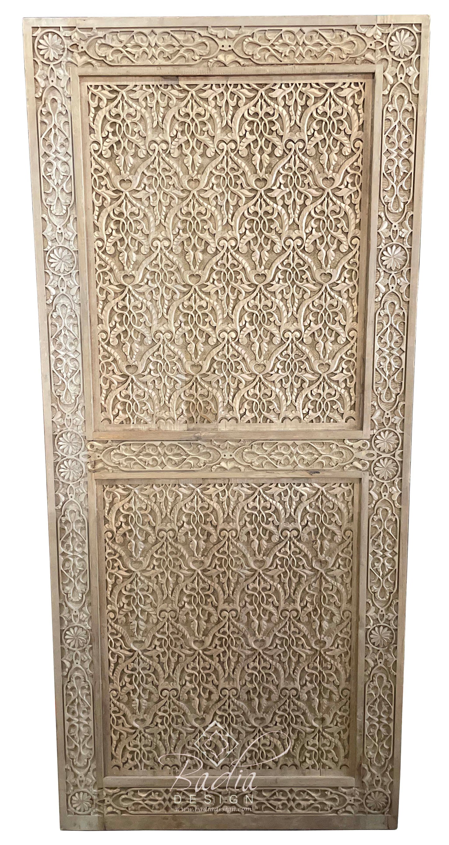 Light Stained Hand Carved Wooden Door - CWD032