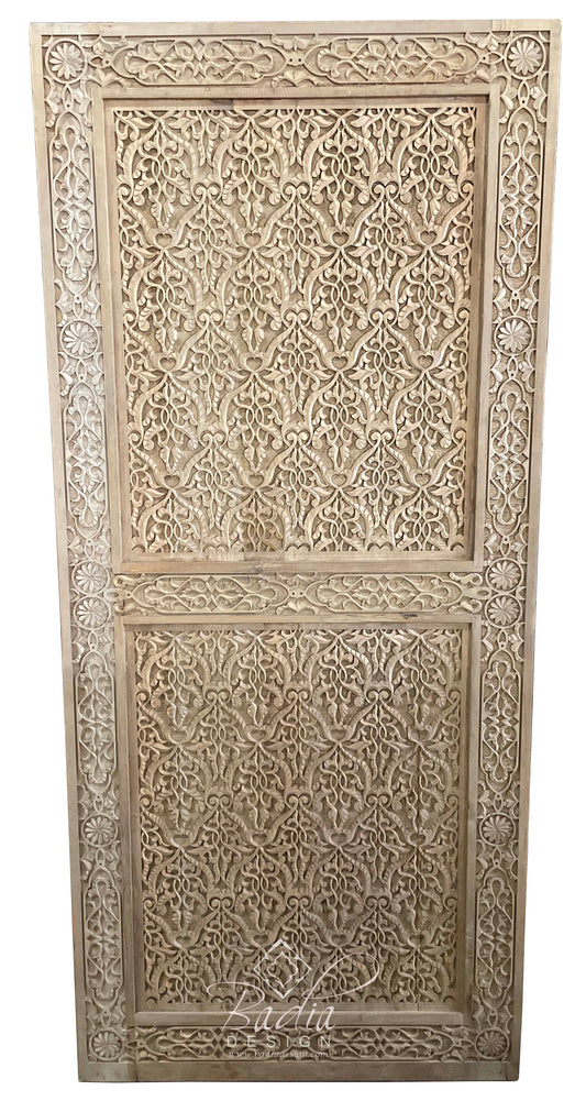 Light Stained Hand Carved Wooden Door - CWD032