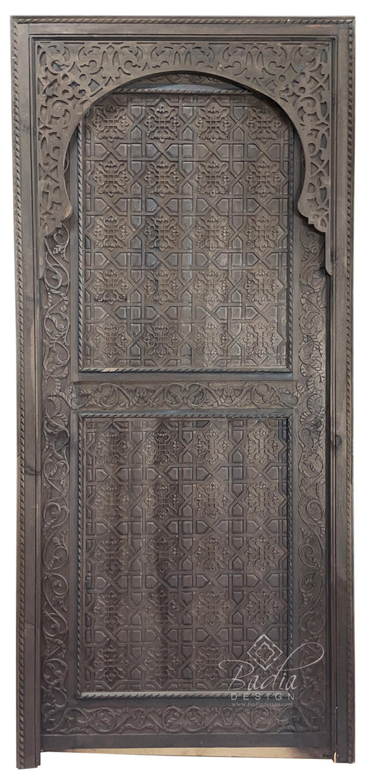 Dark Stained Hand Carved Wooden Door