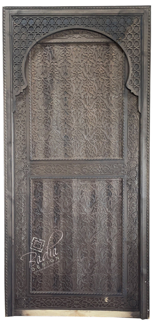 Dark Stained Hand Carved Wooden Door