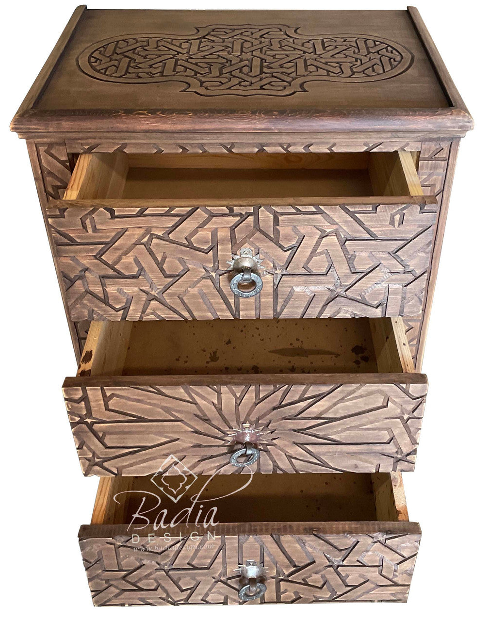 Stained Hand Carved Wooden Nightstand