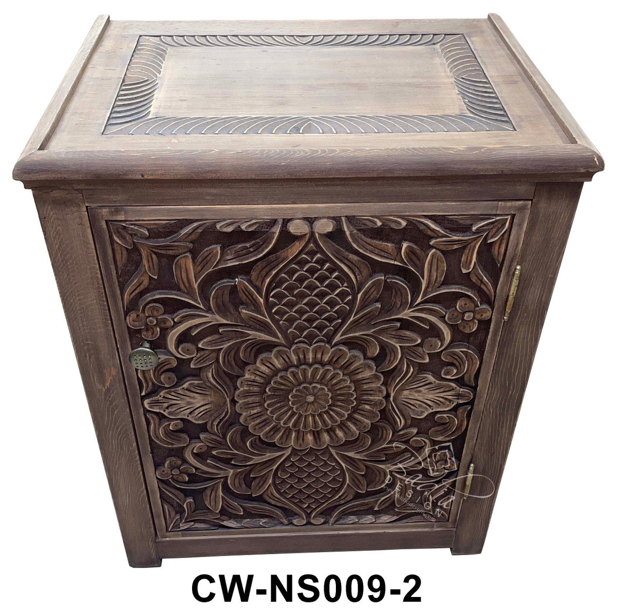 Stained Hand Carved Wooden Nightstand