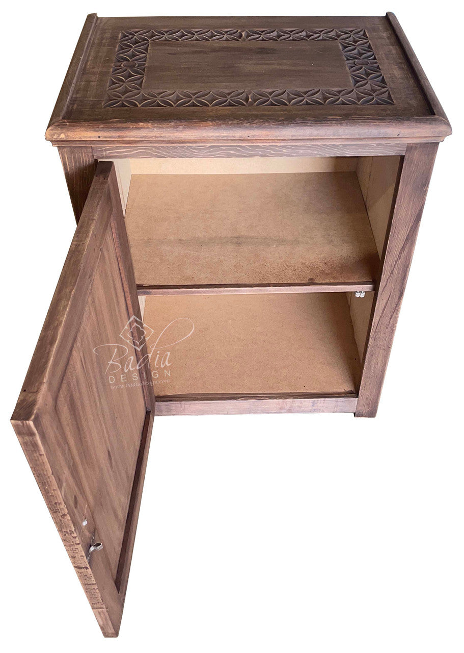 Stained Hand Carved Wooden Nightstand
