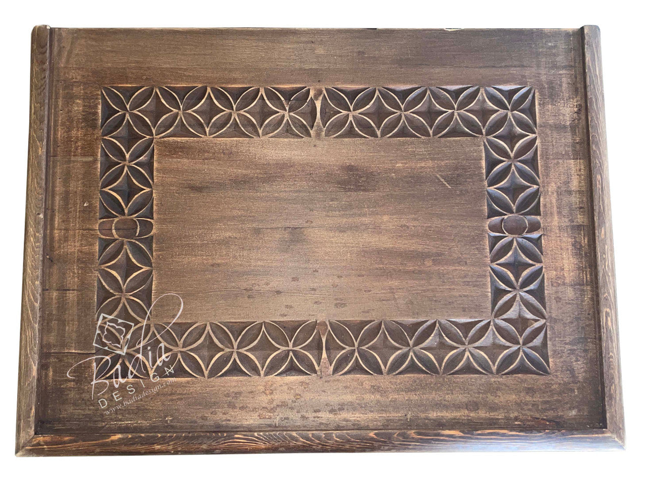 Stained Hand Carved Wooden Nightstand