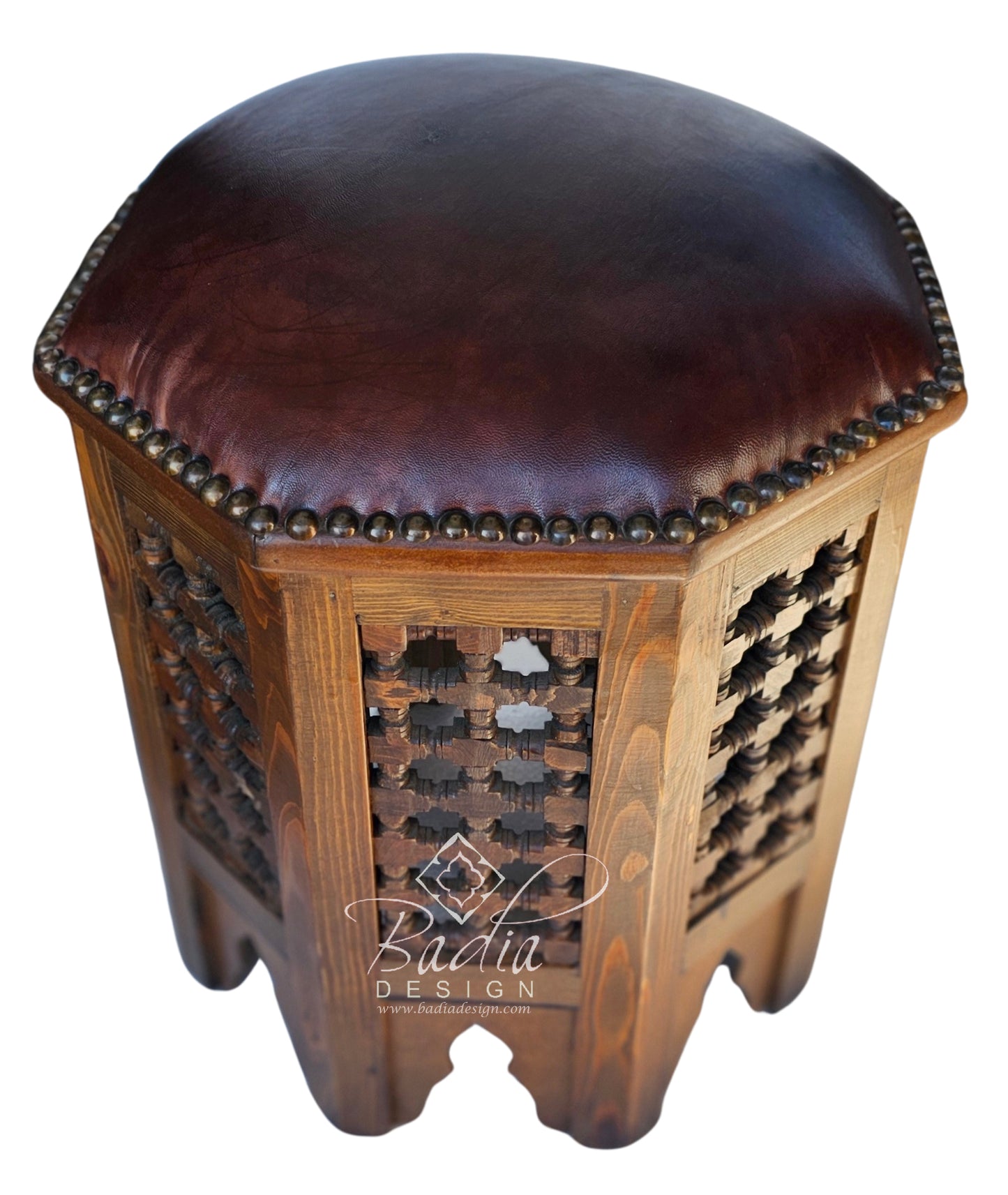 Wooden Stool With Leather Seat Cover