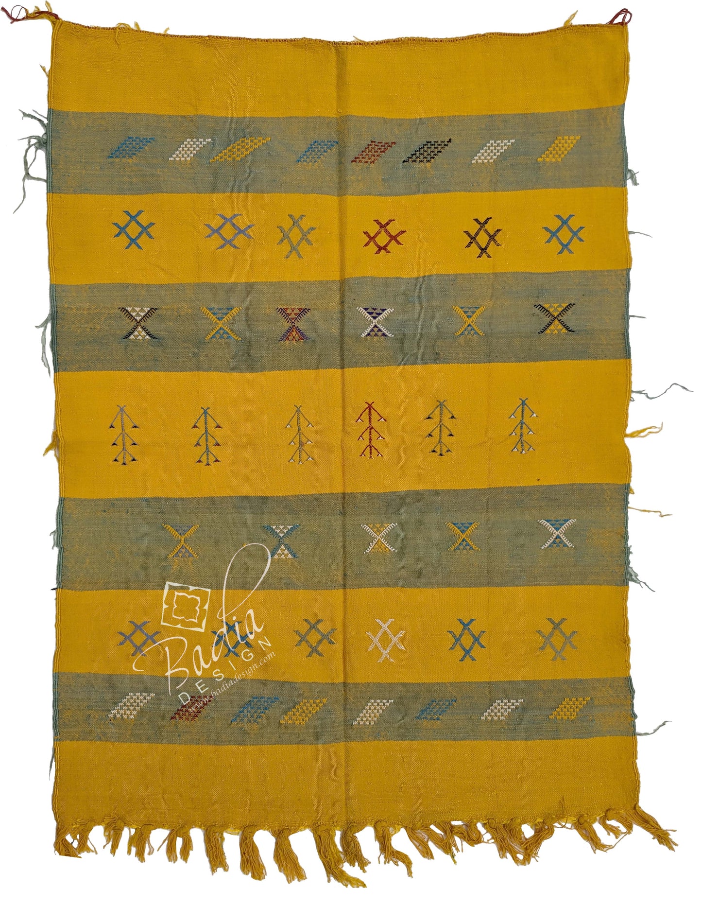 Yellow Cactus Silk Rug with Tribal Designs