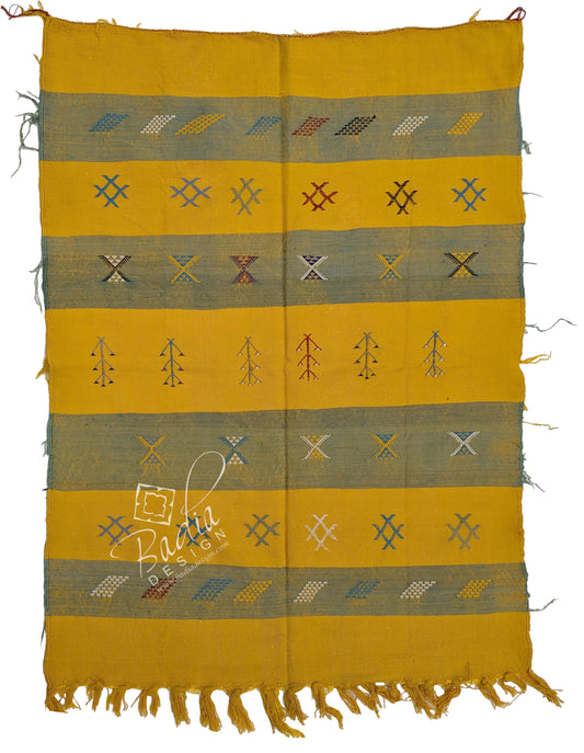 Yellow Cactus Silk Rug with Tribal Designs