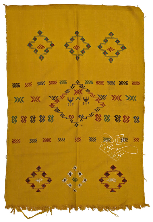 Yellow Cactus Silk Rug with Tribal Designs