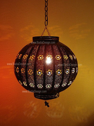 Moroccan Round Black Tin Lantern